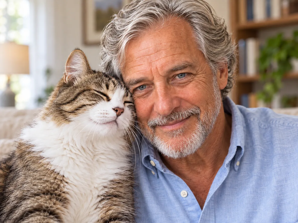 Frank Hadley with his cat